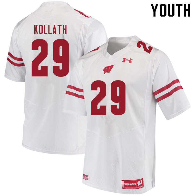 Youth #29 Jackson Kollath Wisconsin Badgers College Football Jerseys Sale-White